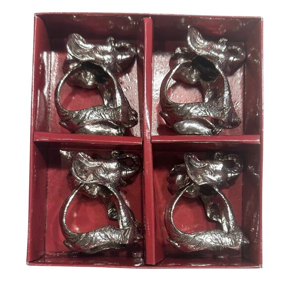 4 Vintage Arthur Court Baby Elephant Napkin Rings Holders Heavy Silvertone - Picture 3 of 10